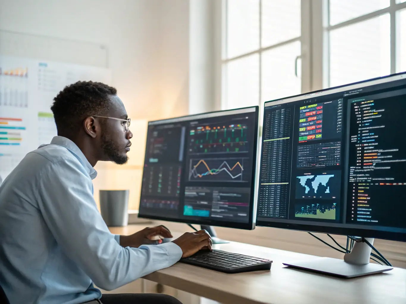 A data scientist working with R programming language, creating statistical models and visualizations for business insights.