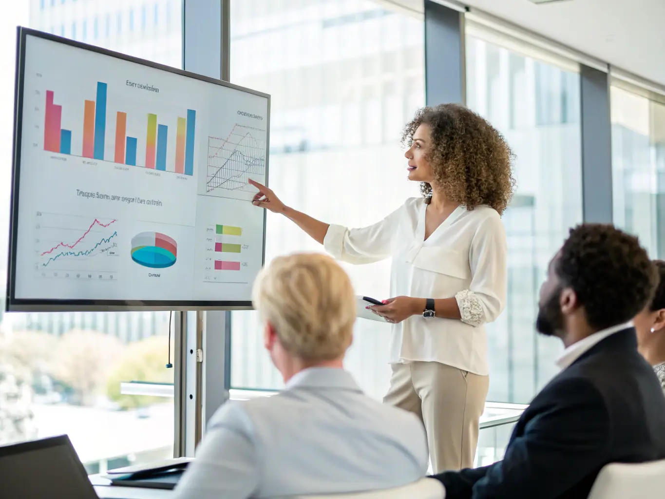 A business analyst presenting data-driven insights to stakeholders in a boardroom, highlighting the importance of communication and strategic thinking in the role.